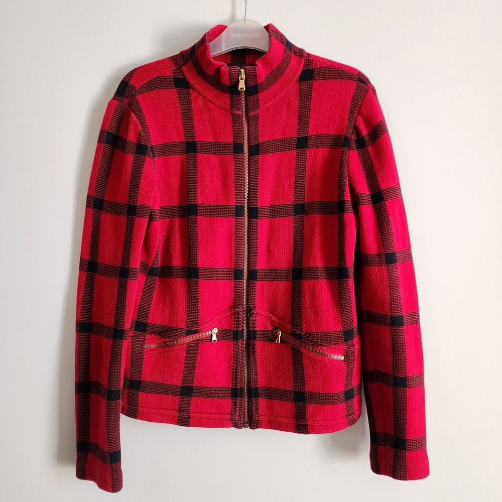 Ralph Lauren, Red Plaid Zip-Front Jacket - Women